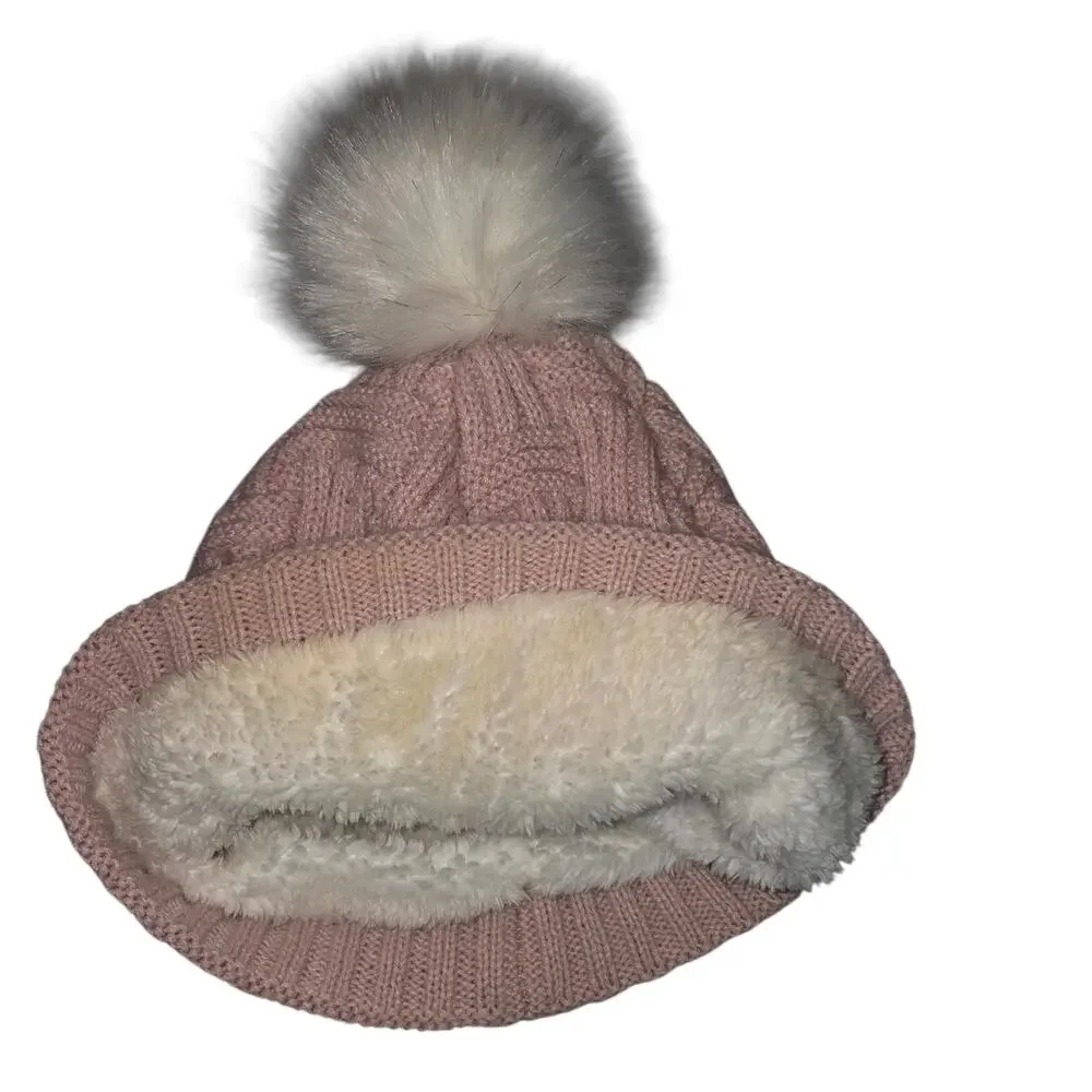 Britts Knits Sherpa Lined Pom Winter Hat Dusty Rose